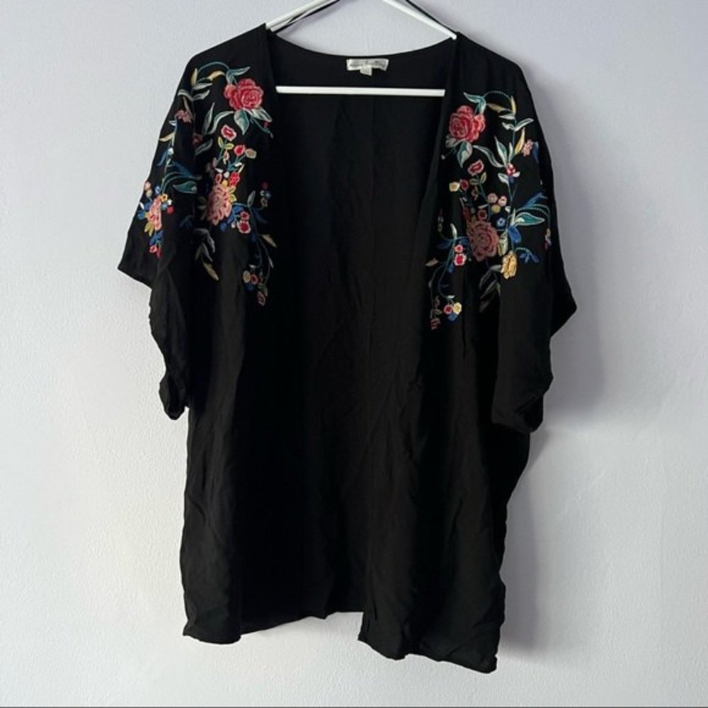Nine Britton Black Floral Embroidered Open Front Cardigan